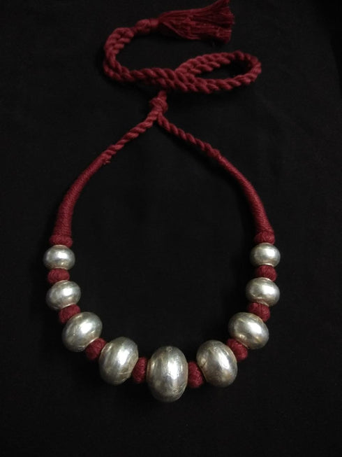 Wax Beads Silver Necklace (oversized beads)